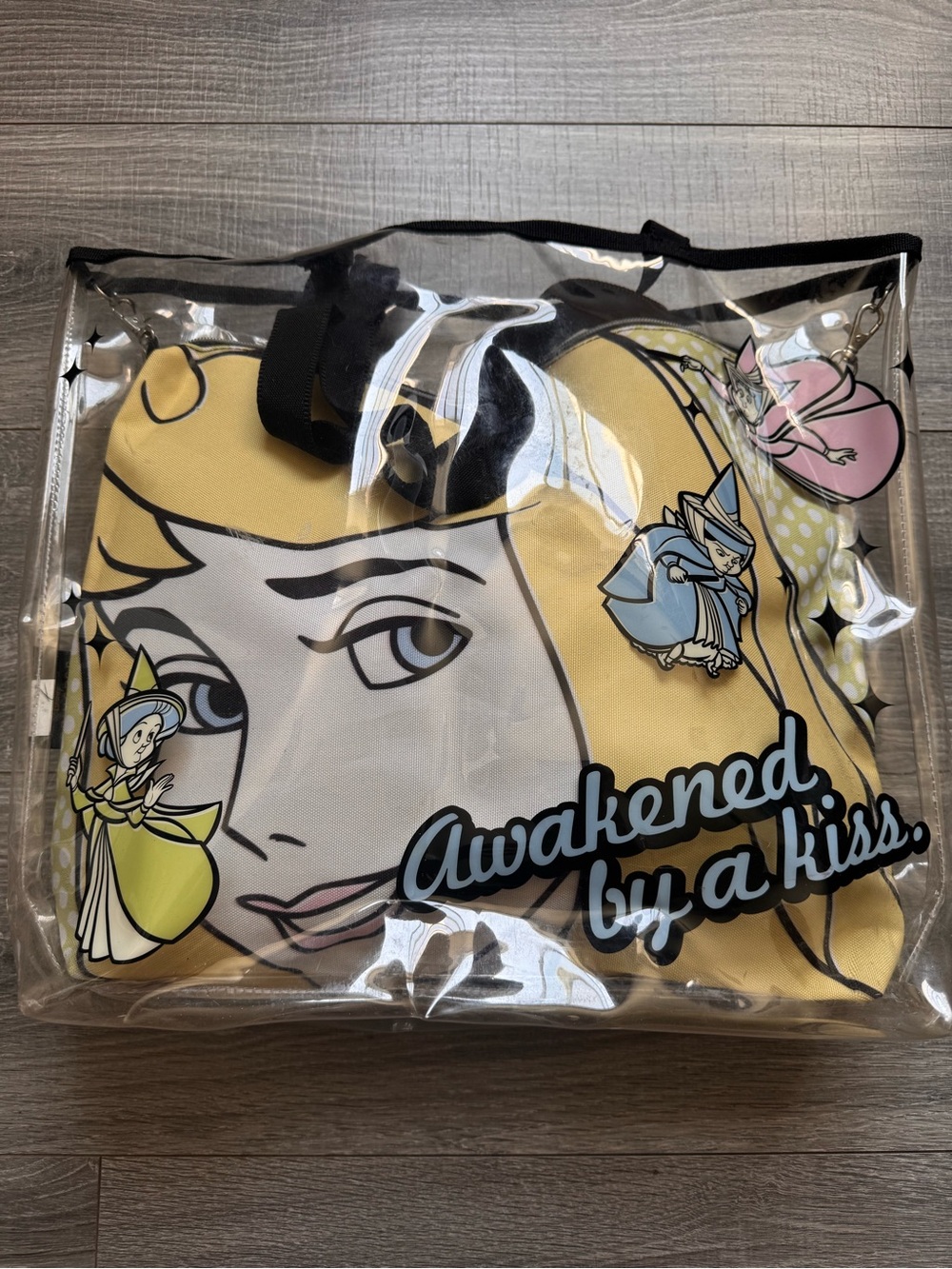Disney Princess Sleeping Beauty Tote Bag Fairy Godmother Kiss Design Jelly Style